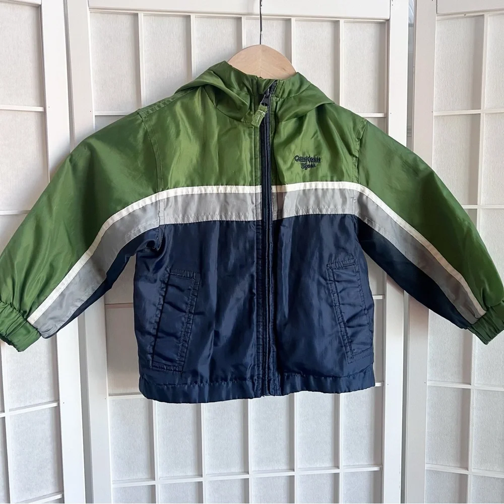 OshKosh B'gosh Toddler Blue Green Gray White Windbreaker Jacket 2T